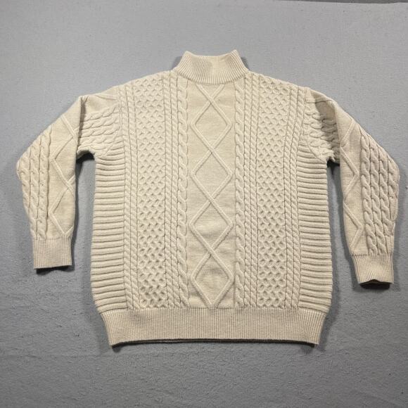 Elfric Eden Sweater‎ Men L Cream Cable Knit Mock Neck Pullover Chunky Soft Cozy - Picture 1 of 9